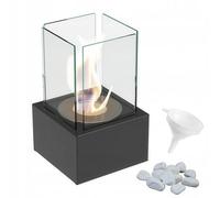 Biocamino da Terra Tango 1 Nero con Pietre Decorative - Altezza 32.8 cm, Dimensioni 20x20x32.8 cm, Acciaio di Alta Qualità - Bioetanolo, Portatile e Sicuro