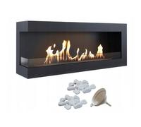 Biocamino Delta 1200 a Bioetanolo da Parete con Vetro Temperato e Pietre Decorative - Nero, Acciaio, Dimensioni 120x28x48 cm, Certificato TÜV