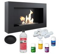 Biocamino Golf Flat da Parete in Acciaio Nero - Alimentazione BIOFUEL - Dimensioni 64.8x12x37.4 cm - Con Accessori e Vetro Temperato Opzionale