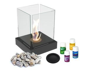 Biocamino TANGO4 Nero Indipendente con Set Aromaterapia e Pietre Decorative - Altezza 52,3 cm - Dimensioni 40x40 cm - Acciaio e Vetro Temperato - Ecologico e Portatile