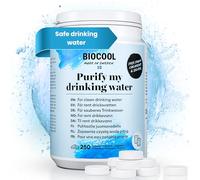 Biocool - Pastiglie per depurazione dell'acqua, 250 compresse per acqua potabile pulita in roulotte, campeggio, escursionismo ed emergenze