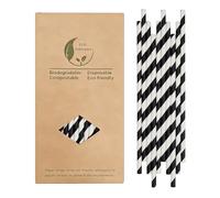 Biodegradabili Cannucce Righe Bianche e Nere 197 x 6 mm, [100 Pezzi] Cannucce Carta Nere Usa e Getta per Cocktail, Bevande, Eventi e Feste