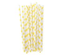 Biodegradable Paper Straws 50pcs | Environmentally Conscious Fruit Pattern Straws for Beach Party/Picnic/Pool Theme | Reusable & Sturdy for Hot & Cold Drinks | 7.8 Inch (Lemon)