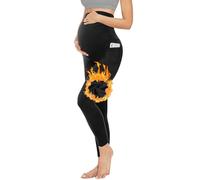 BIOECEUA Leggings termici da donna premaman sopra il pancione con tasche, a vita alta, elasticizzati, supporto per la pancia, pantaloni per gravidanza per l'inverno caldo, Nero , S
