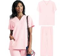 BIOECEUA Scrubs Uniformi - Set da donna con scollo a V e pantaloni da jogging con coulisse, per sala operatoria ospedaliera