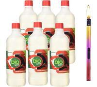 Bioetanolo - Alcool Etilico Vegetale Denaturato 6 x 1 litro - Combustibile Ecologico e Inodore - Con Accendino in Metallo Ricaricabile 21cm in Omaggio