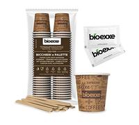 bioexxe Kit caffe bicchierini palettine e zucchero -100 Pz Bicchierini Caffè Carta 75ml+ 100 Pz Palette Caffe Monouso Biodegradabili 100 PZ Bustine di zucchero- Bicchieri usa e getta (marroni)