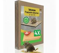 Bioexxe Tavoletta Adesiva ad Alta Tenuta con Aroma Alimentare - 4 Trappole per Topi con Colla Extra Forte per Uso Interno ed Esterno, Maxi Trappola per Topi Grandi e Ratti Senza Veleno - Made in Italy