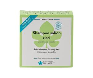 Biofficina Toscana Shampoo solido capelli ricci, 80 g - Shampoo volumizzante per capelli ricci elastici e morbidi - Con kiwi bio toscano, senza solfati, plastic-free