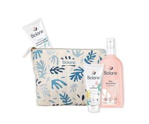 BIOLANE - Astuccio per toillette per neonati - Eau de toilette - Crema idratante - Gel per capelli styling - Astuccio per la cura - Ingredienti di origine naturale - Formato nomade - Made in Francia.