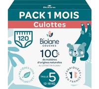 BIOLANE - Pannolini mutandine - Taglia 5 (12-18 kg) - Zero perdite per 12 ore - Confezione 1 mese - 120 pannolini Pants - Made in France