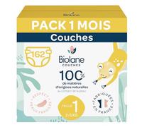 BIOLANE - Pannolini per bambini taglia 1 - (2-5 kg) - Pelle sensibile - Ultra-assorbente, nessuna perdita, fino a 12 ore all'asciutto - Comfort & Protezione - Confezione 1 mese 162 pannolini - Made in