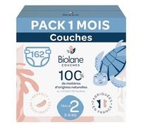 BIOLANE - Pannolini per bambini taglia 2 - (3-6 kg) - Pelle sensibile - Ultra-assorbente, nessuna perdita, fino a 12 ore all'asciutto - Comfort & Protezione - Confezione 1 mese 162 pannolini - Made in