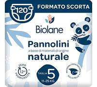 BIOLANE - Pannolino ecologico taglia 5 - Biolane - Taglia 5 (11-25 kg) - Pelle sensibile, 12 ore di asciugatura - Confezione 1 mese/120 pannolini