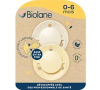 BIOLANE - Tettarelle rotonde- Ciuccio extra sottile- 0-6 mesi- Giallo e Beige- Tetella in gomma naturale- Rispetto per lo sviluppo orale - Morbidi e confortevoli- Materiali rinnovabili