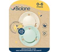 BIOLANE - Tettarelle rotonde- Ciuccio extra sottile- 0-6 mesi- Verde e Beige- Tetella in gomma naturale- Rispetto per lo sviluppo orale - Morbidi e confortevoli- Materiali rinnovabili