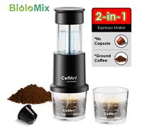 BioloMix Caffettiera Espresso Manuale Portatile 2 in 1 - Compatibile con Capsule e Caffè Macinato, Preparazione Calda e Fredda, per Escursionismo