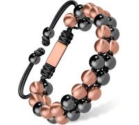 BioMag Braccialetto magnetico in ematite e rame, 8 mm, regolabile, con perline magnetiche, per uomini e donne, pietra nera a doppia resistenza e perline in rame massiccio, confezione regalo