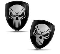 Biomar Labs 2 adesivi in gel 3D in silicone per auto, moto, bicicletta, badge nero/argento, teschio KS 55
