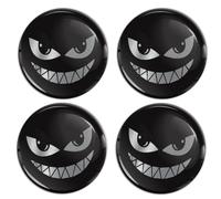 Biomar Labs 4 adesivi in silicone 3D da 60 mm, per coprimozzi, adesivi per coprimozzo, colore nero, argento, sorriso spaventoso A 9460