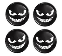 Biomar Labs 4 x 40 mm Adesivi 3D silicone Faccina sorridente in bianco e nero per Coprimozzo Adesivo Cerchione Copricerchi appi Ruote A 3640