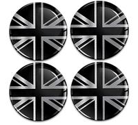 Biomar Labs 4 x 45mm 3D Adesivi in Silicone per Coprimozzo Cerchione Copricerchi Tappi Ruote Auto Tuning Bandiera Britannica Argento Nero UK A 10845