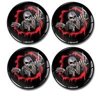 Biomar Labs 4 x 45mm 3D Adesivi in Silicone per Coprimozzo Cerchione Copricerchi Tappi Ruote Auto Tuning Teschio Nero A 2645