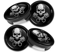 Biomar Labs 4 x 54 mm Tappi Compatibile con Ford Coprimozzo Centrale Cerchioni Copricerchi della Ruota per Cerchi in Lega Nero Argento Cranio Skull CF 48