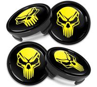Biomar Labs 4 x 54 mm Tappi Compatibile con Ford Coprimozzo Centrale Cerchioni Copricerchi della Ruota per Cerchi in Lega Teschio Skull Giallo CF 27