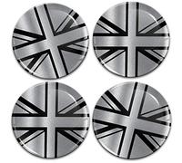 Biomar Labs® 4 x 60mm 3D Adesivi in Silicone per Coprimozzo Cerchione Copricerchi Tappi Ruote Auto Tuning Bandiera Nazionale UK GB Union Jack Regno Unito United Kingdom Argento Nero A 11060