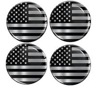 Biomar Labs 4 x 65 mm 3D Gel Silicone Adesivi per Copricerchi Coprimozzo Coprimozzo Adesivo Decalcomanie Nero Argento Bandiera USA A 9665