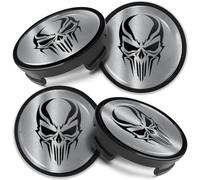Biomar Labs Set Coprimozzi 54 mm 4 Pezzi Tappi Centrali Ruota Universali per Cerchi in Lega Auto Plastica Resistente per Ricambio Mozzo e Styling Esterno (Teschio In Nero-Argento CF 68)
