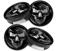 Biomar Labs Set Coprimozzi 54 mm 4 Pezzi Tappi Centrali Ruota Universali per Cerchi in Lega Auto Plastica Resistente per Ricambio Mozzo e Styling Esterno (Teschio In Argento-Nero CF 29)