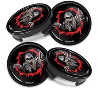 Biomar Labs Set Coprimozzi 54 mm 4 Pezzi - Tappi Centrali Ruota Universali per Cerchi in Lega Auto - Plastica Resistente per Ricambio Mozzo e Styling Esterno (Scheletro Metallico Effetto Rosso CF 10)