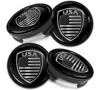 Biomar Labs Set Coprimozzi 54 mm 4 Pezzi - Tappi Centrali Ruota Universali per Cerchi in Lega Auto - Plastica Resistente per Ricambio Mozzo e Styling Esterno (Bandiera USA In Argento-Nero CF 2)