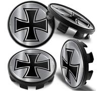 Biomar Labs Set Coprimozzo 68 mm 4 Pezzi Tappi Centrali Universali per Cerchi in Lega Coprimozzi Auto in Plastica Resistente Styling Esterno Tuning (Croce Maltese In Nero-Argento CB 24)