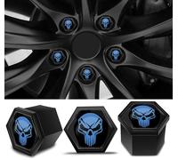 Biomar Labs Set di 20 copribulloni universali per ruote auto, 19 mm, con strumento di rimozione, teschio nero blu LC 10