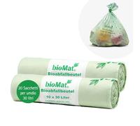 bioMat 30 Lt Bioabfallbeutel Sacchetti per rifiuti, 30 Litri, Biocplastica, Naturale