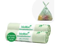bioMat Sacchetti Compostabili 10l, con Manici per Umido, 52 Sacchi, Qualità Premium, Certificati DINplus, Neutrali dal Punto di Vista Climatico, Made in Germany