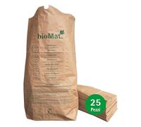 bioMat sacchetti di carta compostabili da 120 l, per taglio verde, 25 sacchetti di carta Kraft, a 1 strati, antistrappo, a prova di bagnato