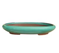 BIOMATA Vaso Bonsai Ceramica per Kifu 25,8 x 19,5 x 4,1 cm | Vaso ovale | Vaso per Bonsai resistente a qualsiasi clima | Vaso in ceramica con drenaggio (verde)