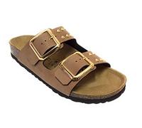BIOMODEX CIABATTA DONNA A DUE FASCE BORCHIATE, REGOLABILI CON FIBBIE E SOTTOPIEDE ANATOMICO IN PELLE (COGNAC, numeric_37)