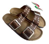 BIOMODEX CIABATTE ciabatte con borchie DONNA in vera pelle ingrassata BIGQUEEN doppia fibbia ciabatta made in italy (cuoio ingrassato, Sistema Taglie Calzature EU, Adulto, Donna, Numero, Media, 37)
