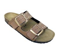 BIOMODEX CIABATTE ciabatte Donna Borchie in EcoPelle - doppio cinturino con fibbie Regolabili 1QX ciabatta borchiata (cognac, Sistema Taglie Calzature EU, Adulto, Donna, Numero, Media, 38)