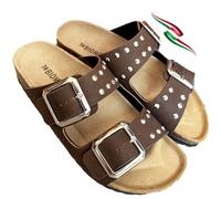 BIOMODEX CIABATTE ciabatte Donna Borchie in EcoPelle - doppio cinturino con fibbie Regolabili 1QX ciabatta borchiata (T.Moro, Sistema Taglie Calzature EU, Adulto, Donna, Numero, Media, 38)