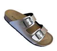 BIOMODEX CIABATTE ciabatte Donna in EcoPelle PRINCESS doppia fibbia 0081 sottopiede in pelle ciabatta aperta made in italy (antracite, Sistema Taglie Calzature EU, Adulto, Donna, Numero, Media, 38)
