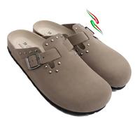 BIOMODEX ciabatte Sabot BORCHIATA donna vera pelle e borchie SIBYLLA ROCK cinturino e sottopiede SOFT - MADE IN ITALY (Taupe scamosciato, Sistema Taglie Calzature EU, Adulto, Donna, Numero, Media, 39)
