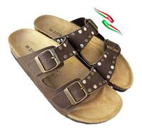 BIOMODEX Sandali donna borchie CUSTOM ECLISSE doppia Fibbia ecopelle Borchiate Metallo Oro e roccia effetto Ammaccato Lucido (T.moro, Sistema Taglie Calzature EU, Adulto, Donna, Numero, Media, 41)