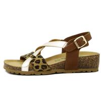 BioNatura Sandali Donna in Pelle Marrone Oro e Animalier, Zeppa Bassa, 12A826E25