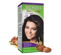 BIONDA BRILLIANT Tinta per Capelli Permanente 100ml - con Olio di Argan | colore duraturo е 100% copertura totale dei bianchi | kit per con sviluppatore 6% e maschera (221 Castano mogano scuro)